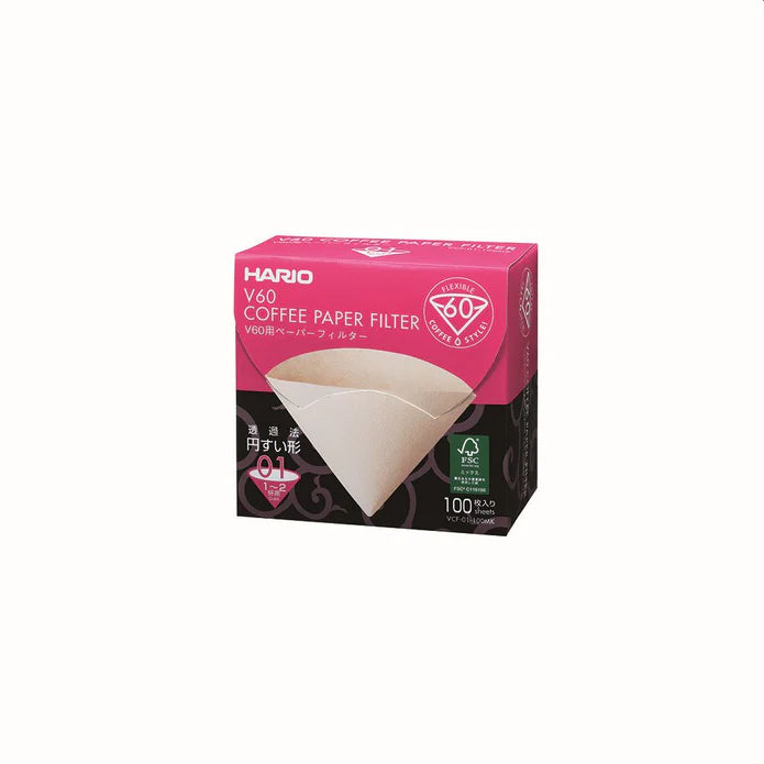 Hario V60 Cone Filter Papers, Size 01, 100x - (White/Brown)