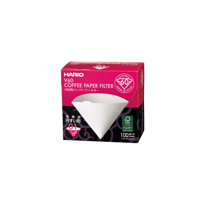 Hario V60 Cone Filter Papers, Size 01, 100x - (White/Brown)